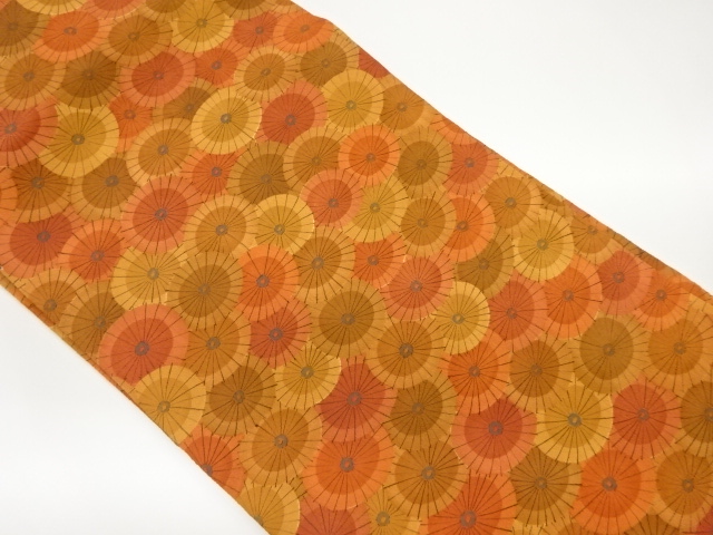 縮緬地手描き抽象傘模様名古屋帯